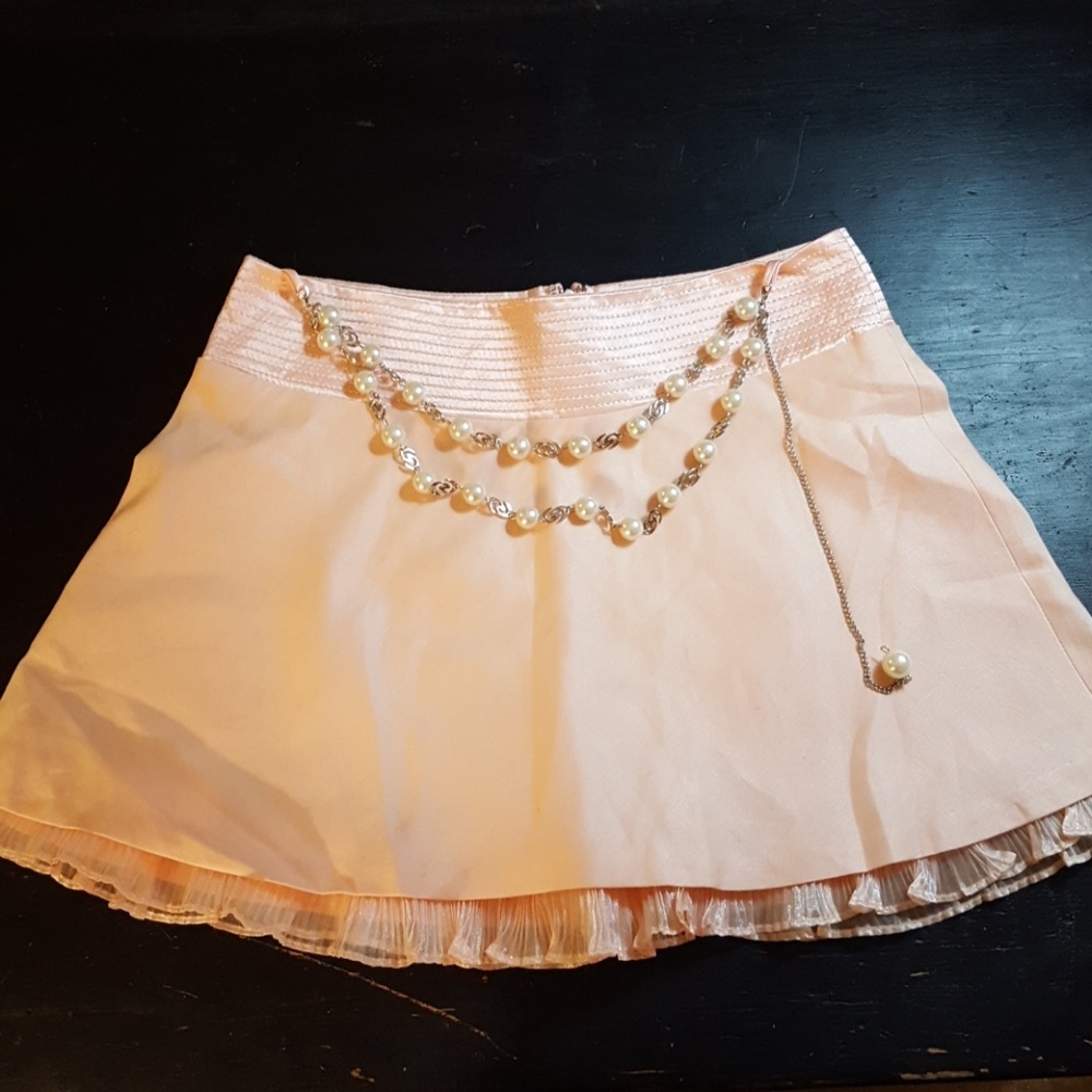 Bebe peach a-line linen mini skirt w/ lining/tulle - Picture 7 of 7
